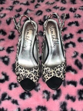 Sam & Libby Leopard Print Open-Toe Slingback Heels Size 6